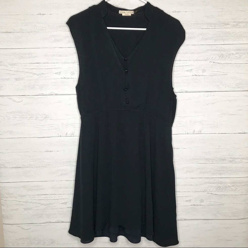 Alice And Olivia Dark Navy Blue Silk V Neck Dress